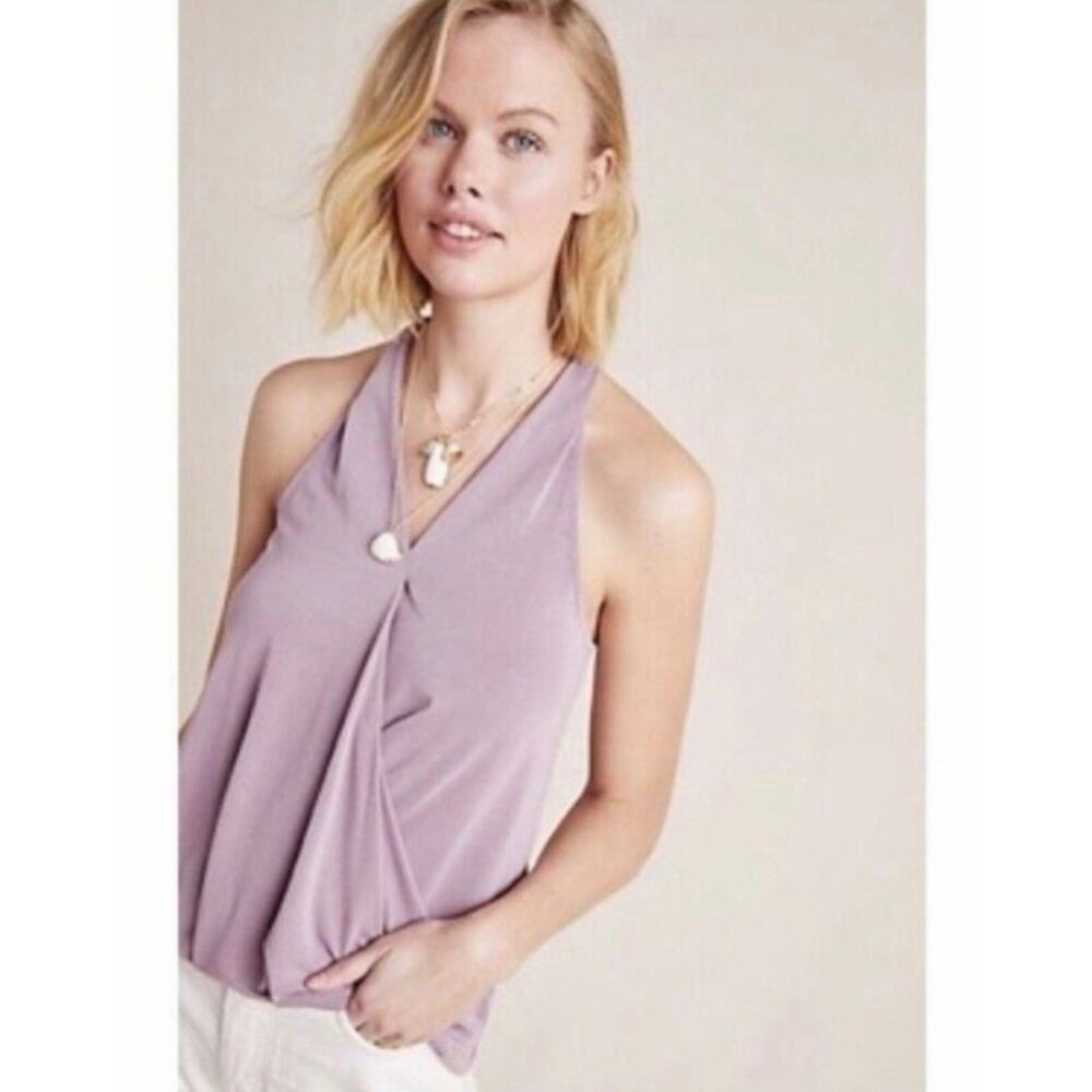 Anthropologie Sunday in Brooklyn Soft Surplice Tank Top Blouse Mauve Pink
